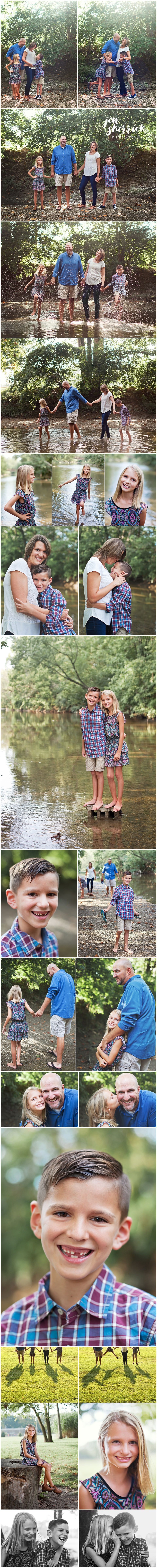 collage of family photos along a creek